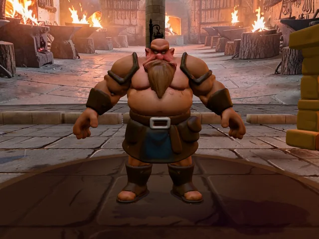 Forge Dwarf: a dwarf at the forge, 3D render