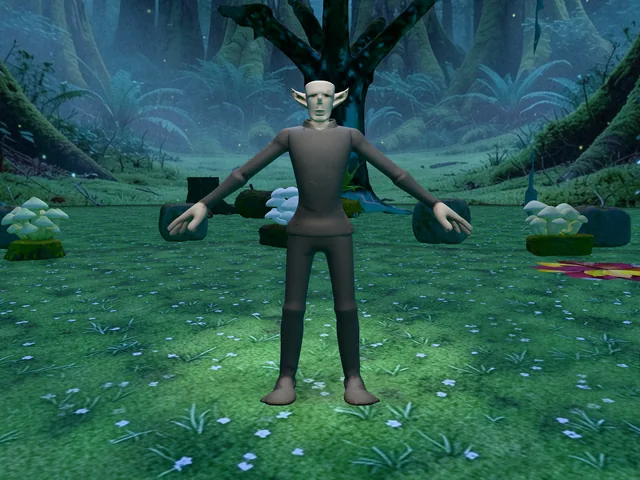 Glade Elf: an elf in a woodland glade, 3D render