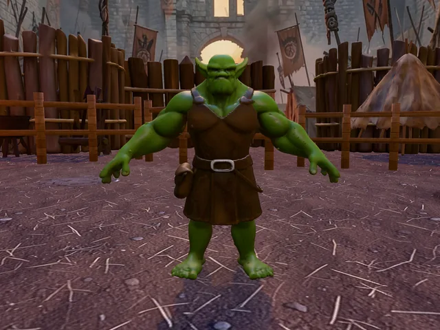 Warcamp Orc: an orc in a war camp, 3D render